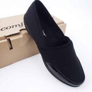 New Comfortview Manon Rain Flat Black 7M Women Comfort Shoe Slip On